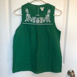J Crew Factory Green Embroidered Tank Top, NWOT